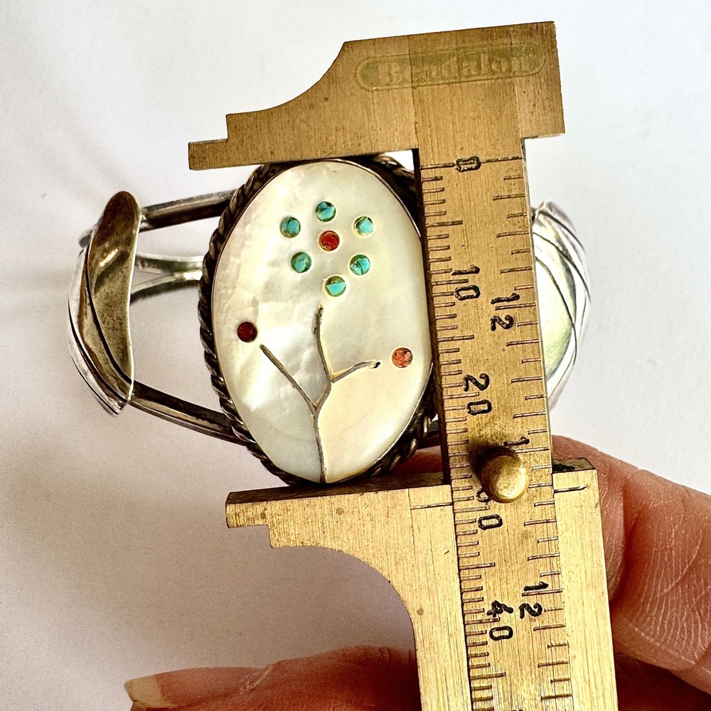 VTG Zuni Inlay Flower Cuff Bracelet 6in Turquoise Sterling Native American - Picture 4 of 9